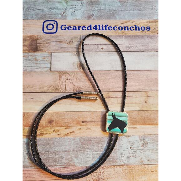 Turquoise serape mule, leather working, leather conchos for tack, mule tack - Picture 5 of 5